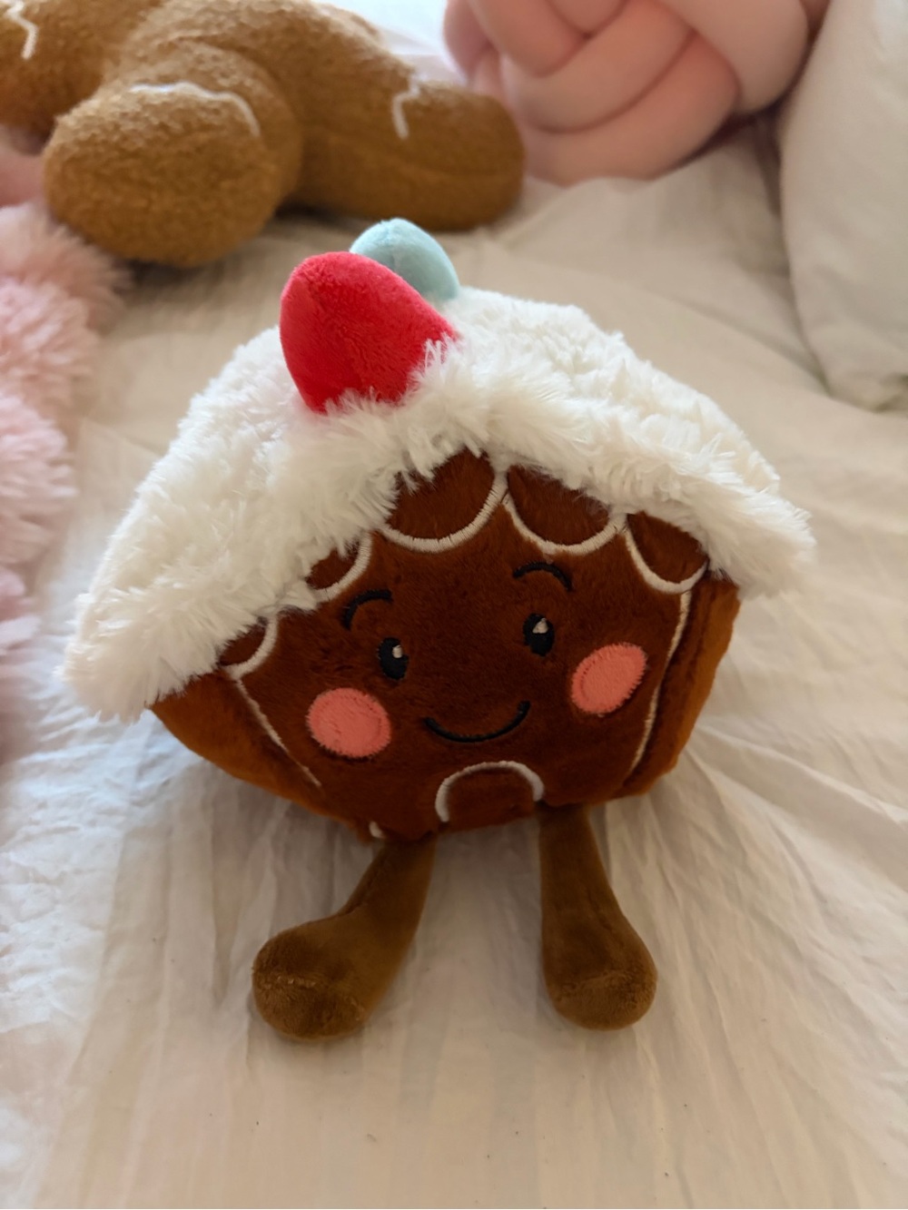 Target Brown Gingerbread Plush with White Frosting and Red Accent